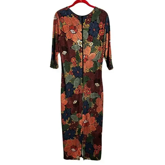 Farm Rio Floral Midi Dress Large Stitched Boho Fall Wedding Guest Worn Once - Picture 4 of 15